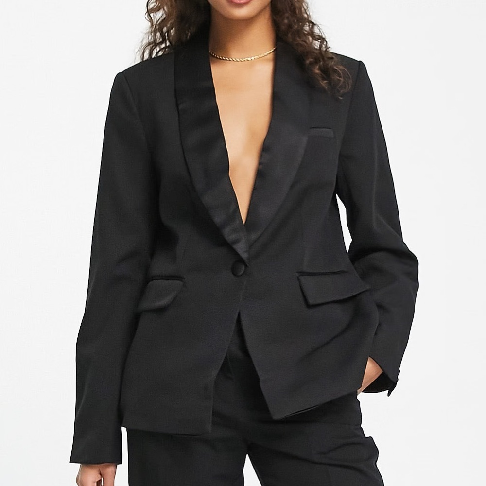 ASOS New Look satin lapel blazer in black